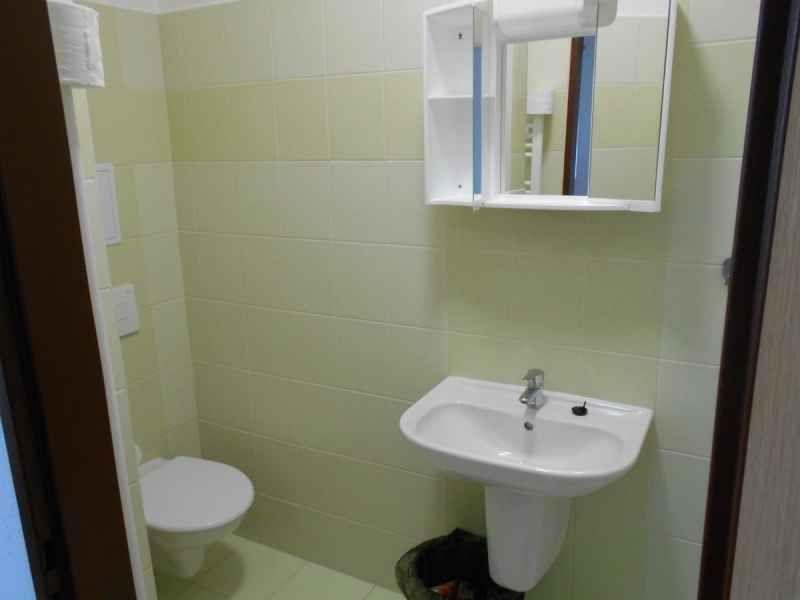Koupelna s umyvadlem a WC